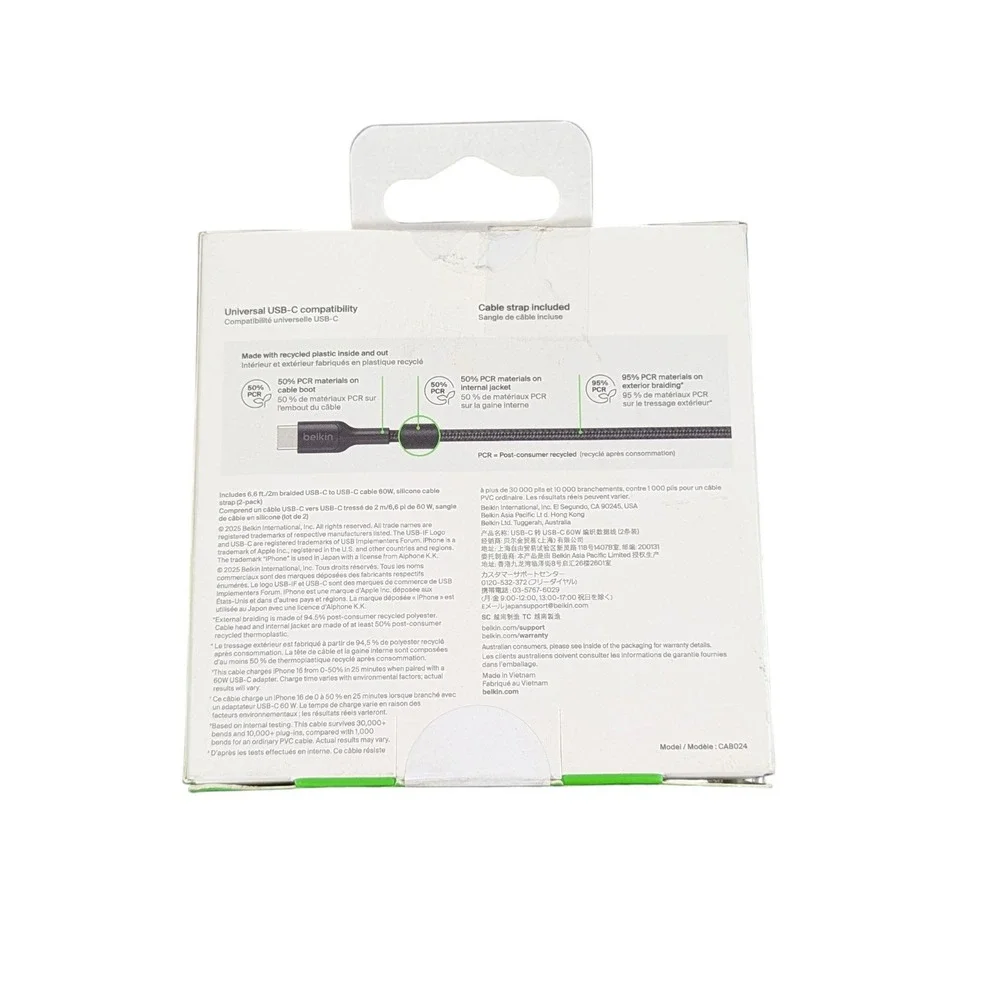 Cc8O Belkin BoostCharge Pro Braided 60W USB-C to‎ USB-C 6.6 ft - Black (2 Pack)